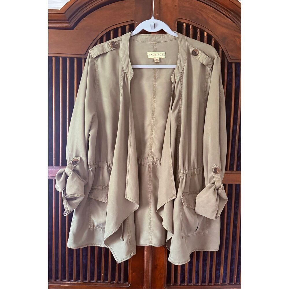 Knox Rose Lyocell Utility Open Front Unlined Jacket XL Olive Green